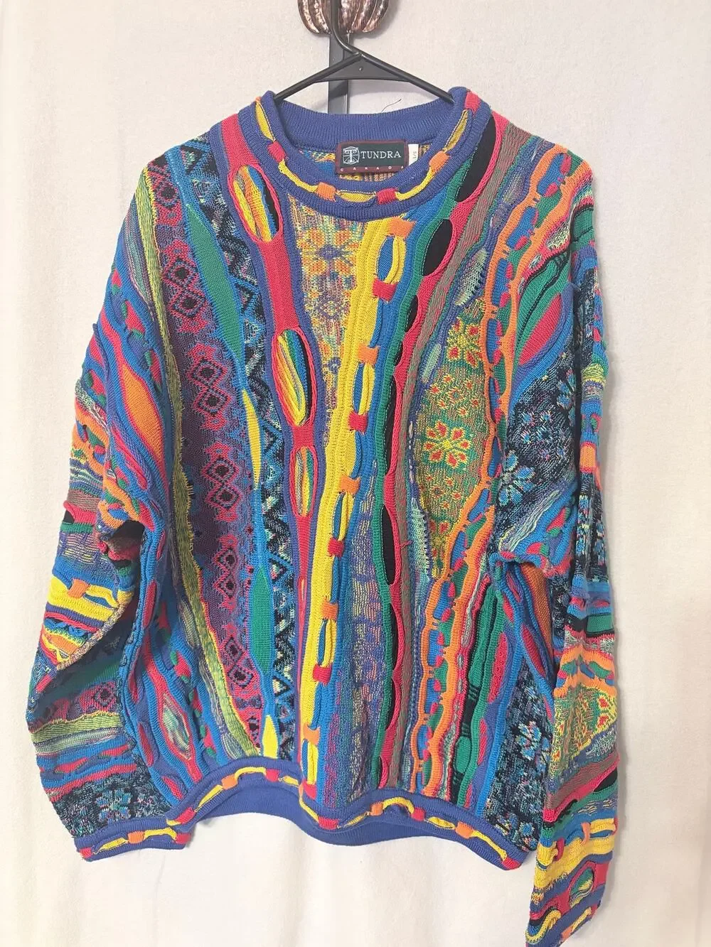 Vintage 90s Tundra Canada 3D Knit Sweater Cotton Multicolor Coogi Style